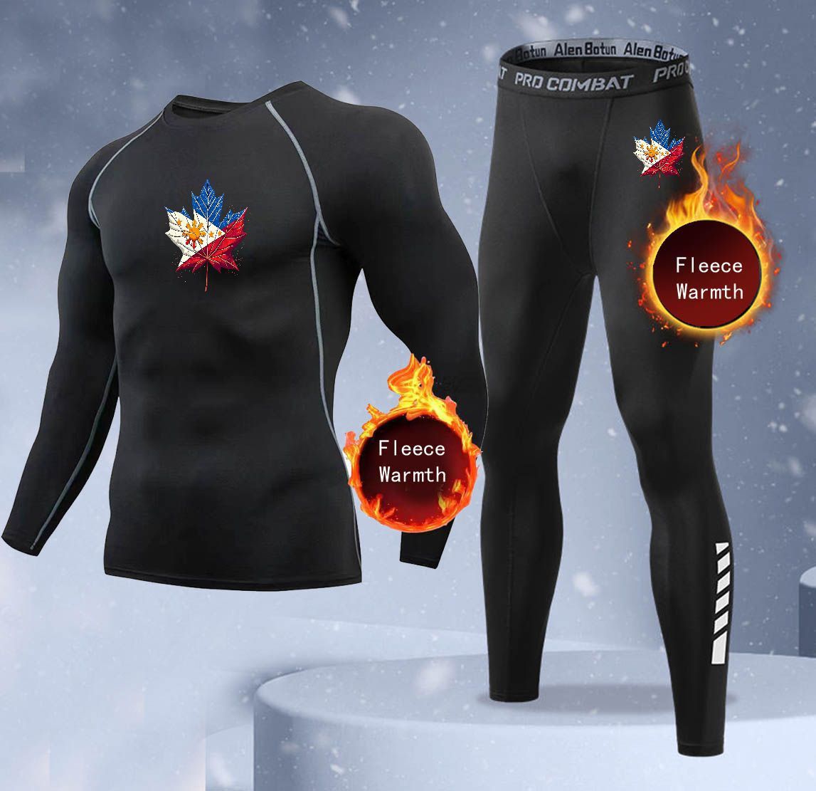 Thermal Long John - ชุดชั้นในกันหนาวสำหรับผู้ชายแบบ 2 ชิ้นใหม่ เสื้อชั้นในกันหนาวผ้าฟลีซ กางเกงลองจอห์นรัดรูป ชุดออกกำลังกายและชุดกีฬา