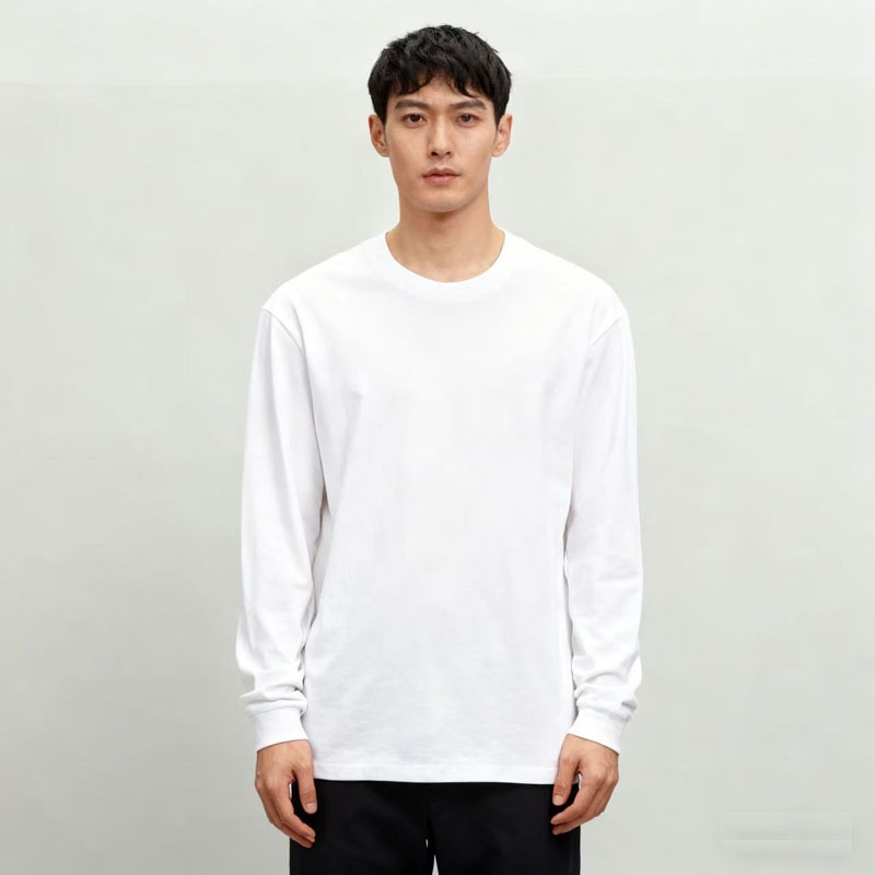 Undershirt Crew Neck - เสื้อยืดแขนยาวคอกลมผ้าฝ้ายหนาสไตล์อเมริกันสำหรับผู้ชาย ทรงหลวม ใส่สบาย เหมาะสำหรับฤดูใบไม้ผลิและฤดูใบไม้ร่วง