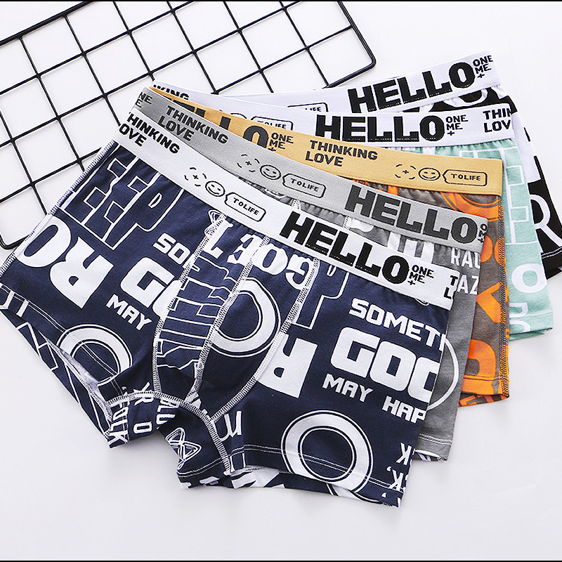 Multi Pack Underwear - ผู้ชายกางเกงสองแพ็คพิมพ์แบนกางเกงผู้ชายกางเกงขาสั้นผ้าฝ้ายเยาวชนBreathableกีฬาแนวโน้มกางเกงขาสั้นกางเกงดูดซับเหงื่อ