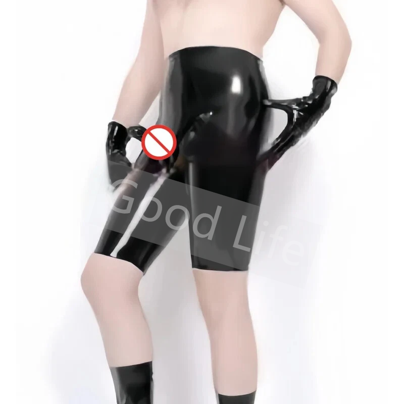 Boxer Shorts Modal - Handmade ผู้ชายสีดําเซ็กซี่ Latex Boxer กางเกงด้านหน้า Ball