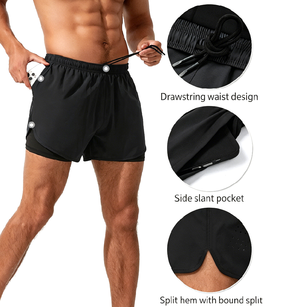 กางเกงวิ่งผู้ชาย 2 in 1 แบบแห้ - Compression Shorts Athletes บทวิจารณ์และราคา