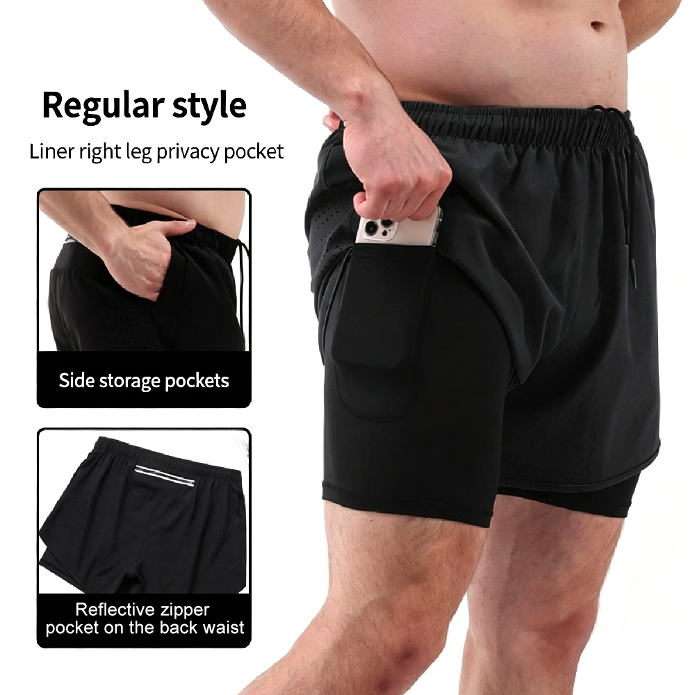 กางเกงวิ่งผู้ชาย 2 in 1 แบบแห้ - Compression Shorts Athletes บทวิจารณ์และราคา
